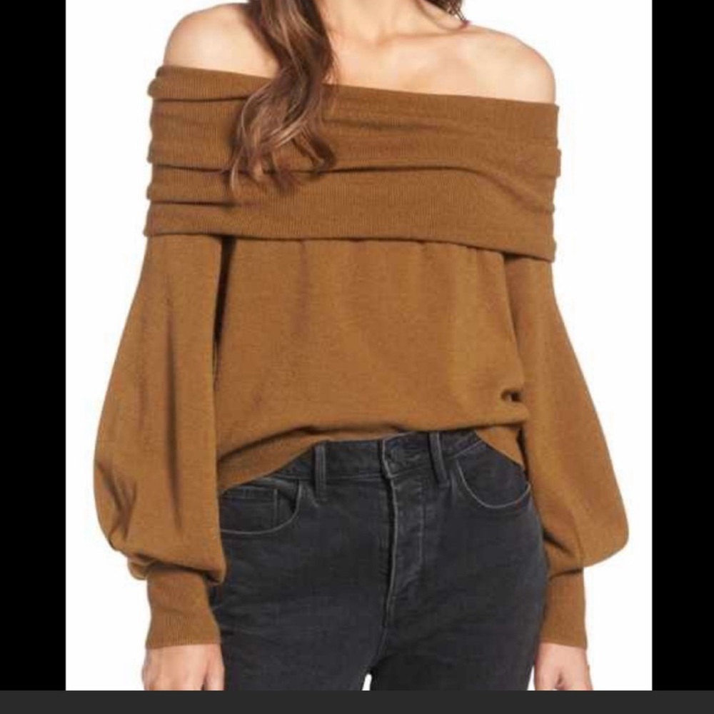 Something navy off the shoulder sweater